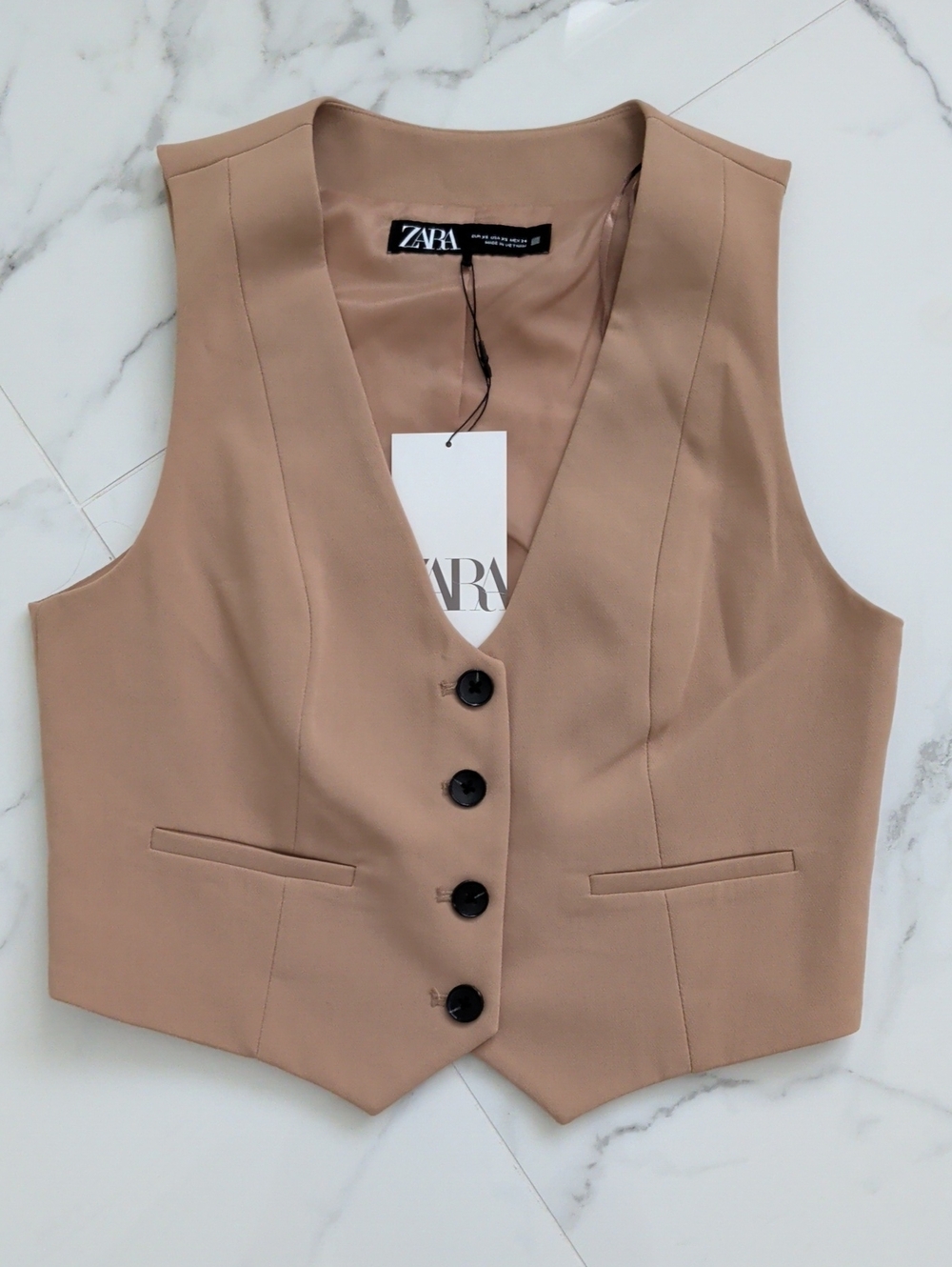 Zara Beige Button-Front Tailored Vest XS